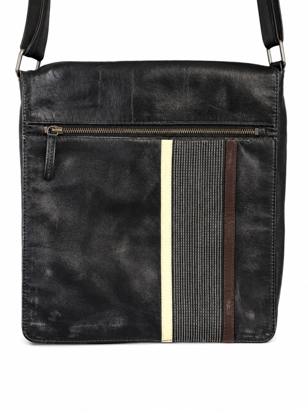 WILSONS LEATHER Black Weathered Distressed Motorcycle Messenger Bag